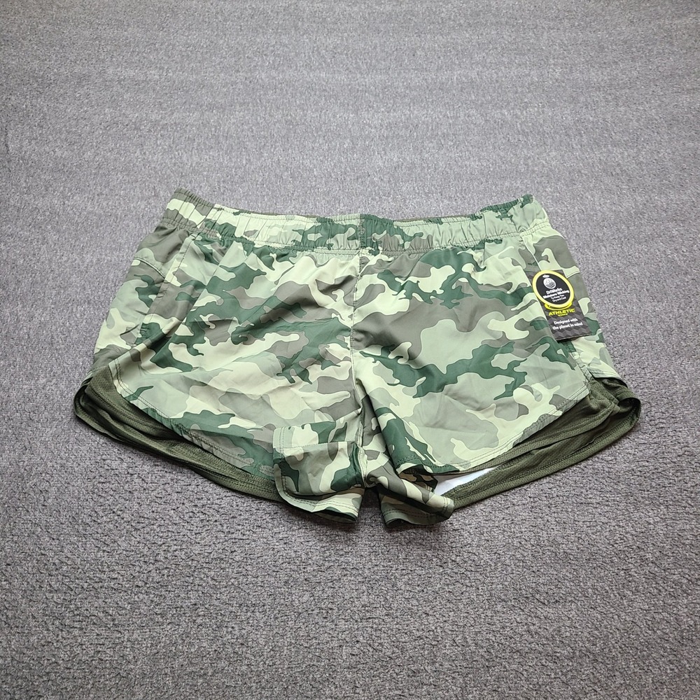 Athletic Works Shorts Womens XL Green Camo NEW Running Activewear 3" Inseam